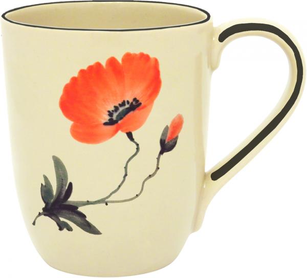 Cappuccino mit Schrift (1 Zeile) im Dekor Mohn