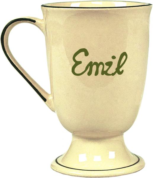 Fußtasse mit Schrift im Dekor Mohn
