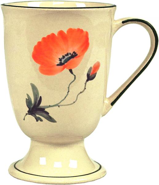 Fußtasse mit Schrift im Dekor Mohn