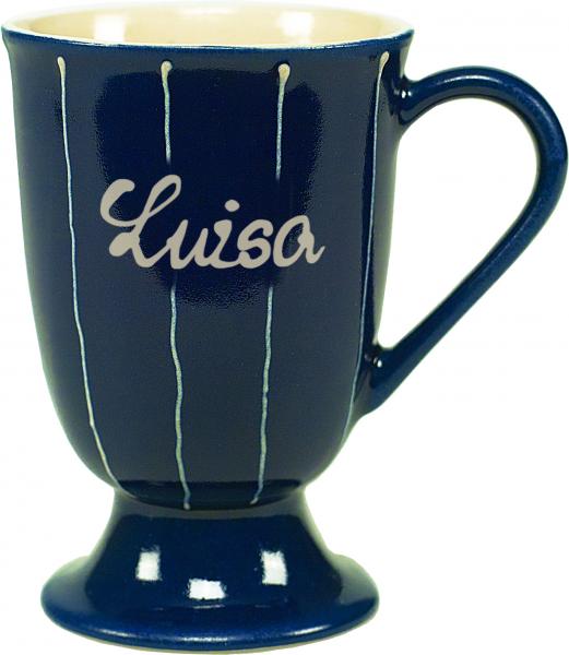Fußtasse mit Schrift im Dekor Nadelstreifen Blau
