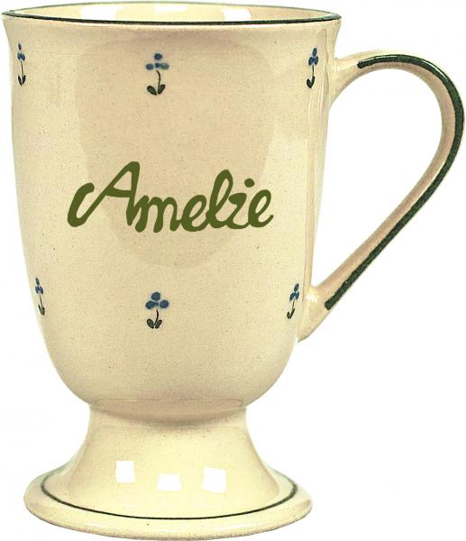Fußtasse mit Schrift im Dekor Streublümchen