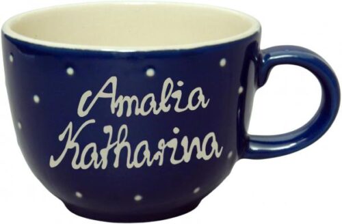 Jumbotasse mit Schrift (2 Zeilen) im Dekor Blau 1 Punkt