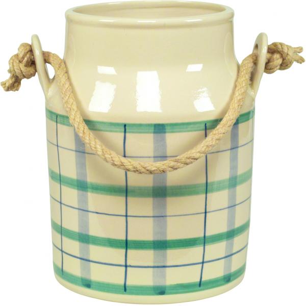 Milchkannen H 23 cm im Dekor Karo Grün-Blau