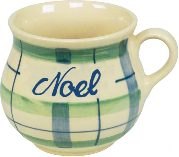 Mollytasse klein 0,25 mit Schrift (1 Zeile) im Dekor Karo Grün-Blau