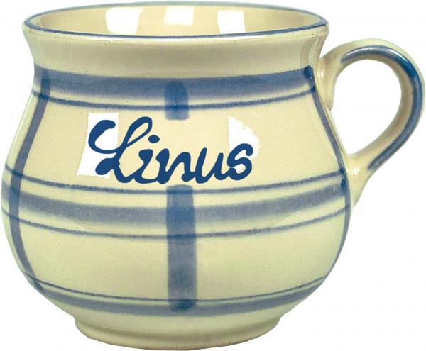 Mollytasse klein 0,25 mit Schrift (1 Zeile) im Dekor Karo Blau