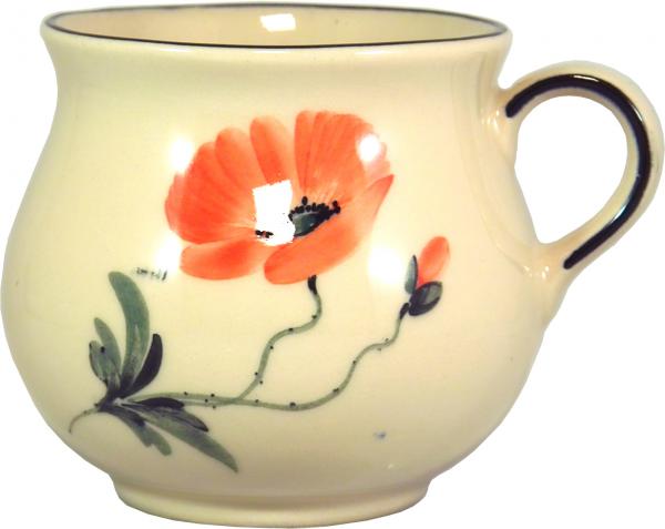 Mollytasse groß 0,4 mit Schrift (2 Zeilen) im Dekor Mohn