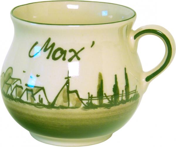 Mollytasse mit Schrift, handgemalte Keramik