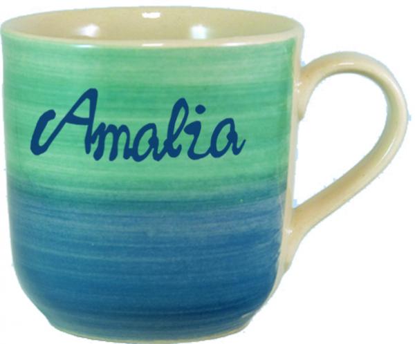 Namensbecher mit Schrift (1 Zeile) im Dekor Aqua