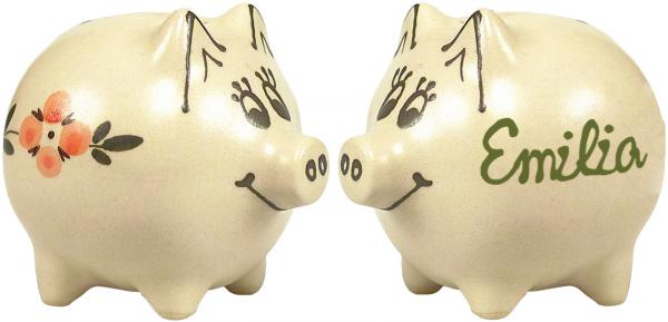 Sparschwein mittel mit Schrift (1 Zeile) im Dekor Wilde Rose