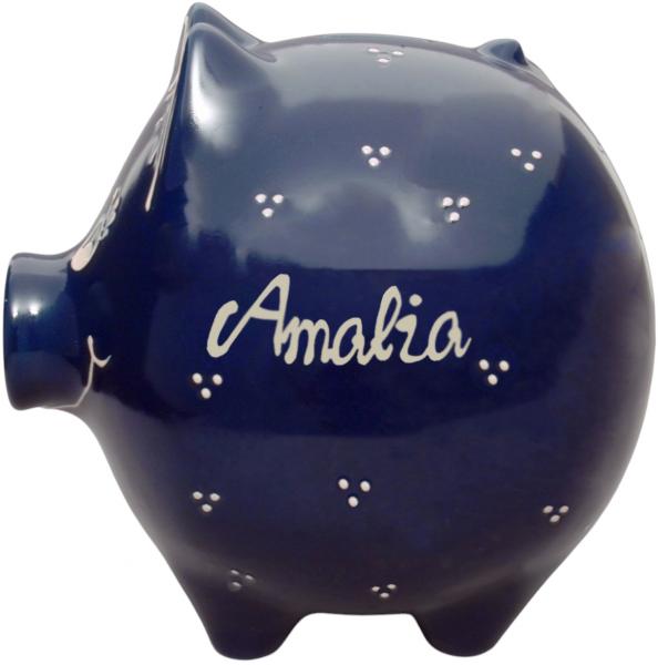 Sparschwein groß mit Schrift (1 Zeile), handgemalte Keramik