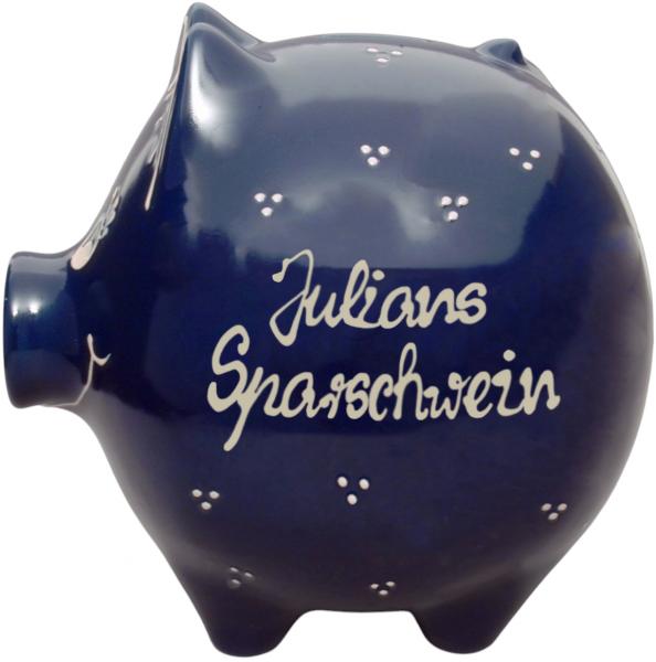 Sparschwein groß mit Schrift (2 Zeilen), handgemalte Keramik