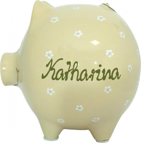Sparschwein groß mit Schrift (1 Zeile), handgemalte Keramik