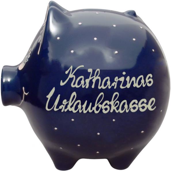 Sparschwein groß mit Schrift (2 Zeilen), handgemalte Keramik