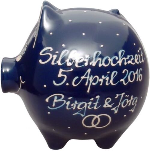 Sparschwein groß mit Schrift (3 Zeilen), handgemalte Keramik