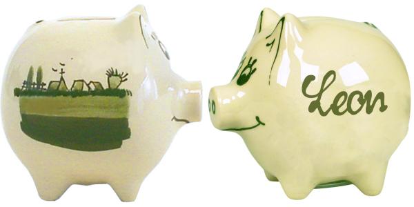 Sparschwein klein mit Schrift (1 Zeile) im Dekor Landart