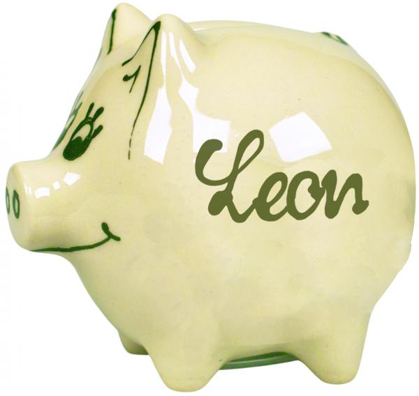 Sparschwein klein mit Schrift (1 Zeile) im Dekor Vergissmeinnicht