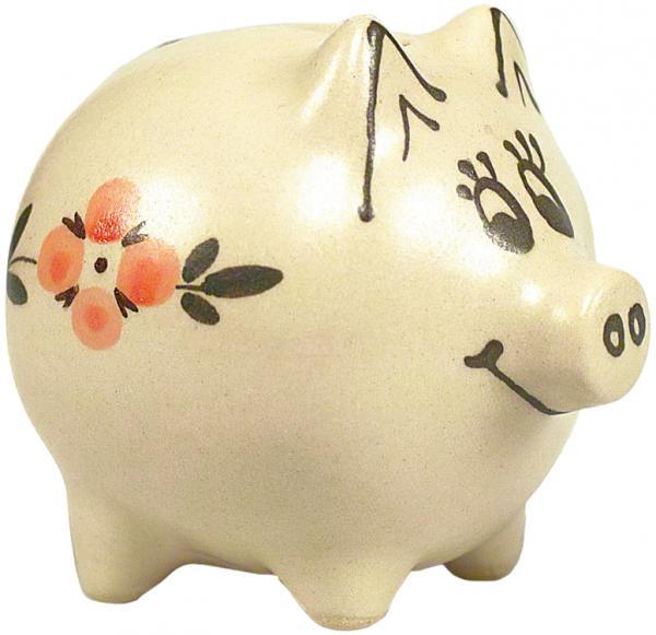Sparschwein klein mit Schrift (1 Zeile) im Dekor Wilde Rose