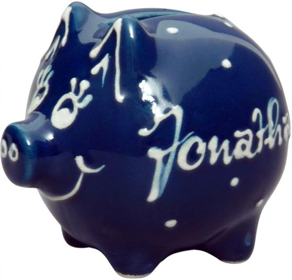 Sparschwein klein mit Schrift (1 Zeile), handgemalte Keramik
