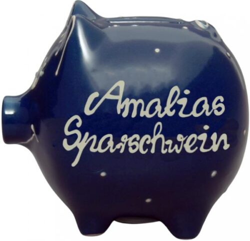 Sparschwein mittel mit Schrift (2 Zeilen), handgemalte Keramik