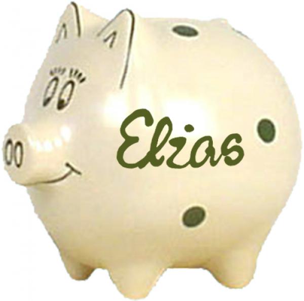 Sparschwein mittel mit Schrift (1 Zeile) im Dekor Elli Grün
