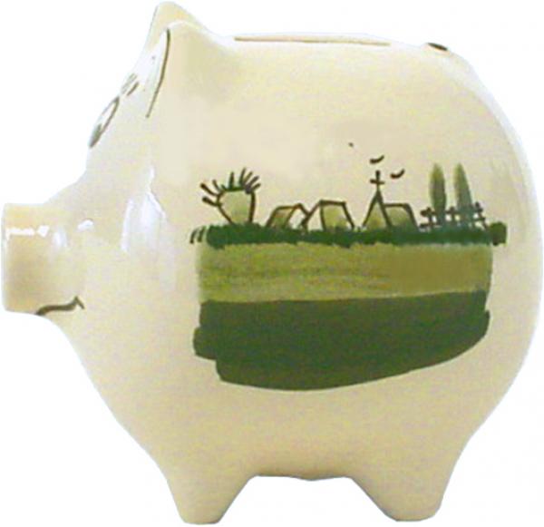 Sparschwein klein mit Schrift (1 Zeile) im Dekor Landart