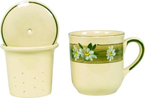 Teebecher mit Sieb und Deckel im Dekor Margueritenblume